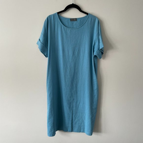 CUB Blue Linen Knee-length Shift Dress - Picture 2 of 9